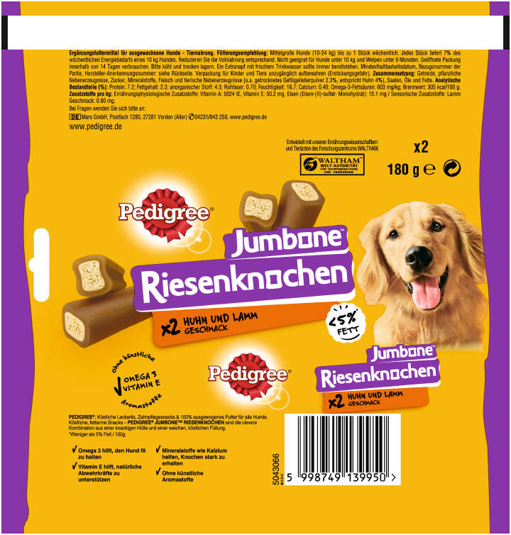 Pedigree Hundeleckerlis JUMBONE Riesenknochen Medium mit Huhn und Lamm Geschmack